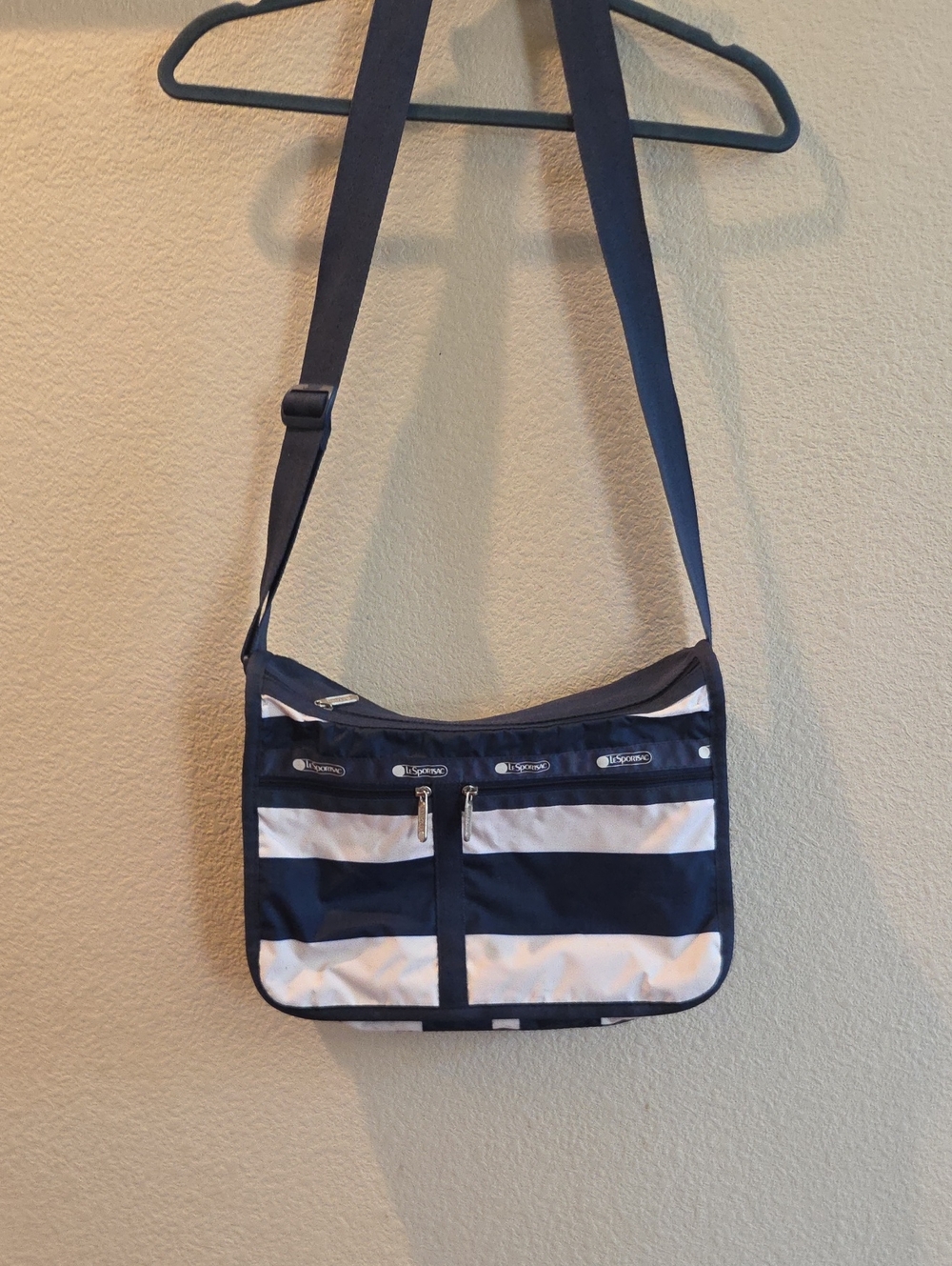LeSportsac Navy & White Striped Crossbody Bag
